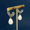 أقراط Dangle Donia Jewelry Fashion C على شكل C. على شكل C Zircro micro Zircon Silver Edele Luxury Pearl Associory