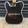 Disponibile Waylon Jennings Chitarra elettrica vintage in pelle lavorata in bianco e nero, tastiera con manico in acero, intarsio a punti, copertura del corpo intagliata a mano e rilegata in pelle.