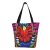 Torby na zakupy recykling meksykański otomi kwiaty amate torba dla kobiet ramię płótno zmywalne meksykańskie sklep spożywczy tekstylny