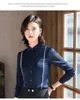 Damesblouses Zwart Patchwork Elegant Dame Single Breasted Shirt 2024 Herfst Blauw Kantoor Lange mouw Top Wit Wear Veelzijdige blouse