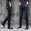 Mäns jeans Autumn Winter Brushed Cowboy Luxury Slim Designer Clothes Man Korean Style Denim Skinny Plush Grey Jean Pants Byxor för män T240217