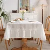 Table Cloth French Romantic Cotton Tablecloth Pure White Skirt Shape Tea Embroidered On The Bench