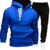 Ensemble de sweat à capuche en polaire pour homme, pull avec fermeture éclair latérale, couleur contrastée, Q240219