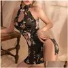 Mulheres sleepwear mulheres y noite vestido feminino trajes de sono gola alta halter oco out floral impresso mini camisolas split drop deli otxrt