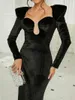 Vestidos casuais missord 2024 preto veludo vestido de baile mulheres elegante manga longa querida pescoço bodycon festa de casamento noite vestido formal