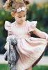 Retail Ins 2017 Summer New Girl Dress Pink Lace Flare Sleeve Cotton Princess Mini Dress Children Clothing 16Y EG003273I5890246