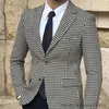 Herenkostuums Blazers Houndstooth geruite blazer voor mannen Eendelig jasje met 2 zijsplitten Slim Fit Casual mannelijke jas Modekleding 2023