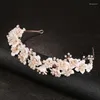 Fermagli per capelli Floralbride fatti a mano di lusso Strass Perle di cristallo Ceram Fiore Tiara nuziale Matrimonio Damigelle Corona Gioielli da donna