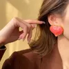 Stud Earrings Vintage Pink Big Peach Love Heart Geometry For Women Jewelry 2024 Retro Franch Exaggerated Female Sweetness