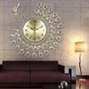Large 3D Gold Diamond Peacock Wall Clock Metal Watch for Home Living Room Decoration DIY Clocks Crafts Ornaments Gift 53x53cm1244s