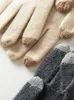 100% Real Cashmere Knitted Gloves Touchscreen Finger Women Autumn Winter Thick Cable Warm Wrist Length Classic Female Mitten240125