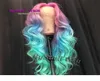 Farbige Haarperücken, synthetische, lange, lockere Wellen, Ombre, Rosa, Blau, buntes Haar, Lace-Front-Perücke, Meerjungfrau, Cosplay, Party, Perücken, Perücken für Wo1048589