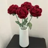 Modern Elegance Simulation Flower Home Decoration Dining Table Knitted Rose Single Bouquet Wedding Artificial Flower