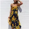 Casual Dresses Summer Camisole Women's Printed Button Backless Dress Sexig Beach V-ringficka Midi Mujer Vestidos de Elegante 3xl