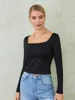 T-shirt da donna Donna S Y2k Abbigliamento Manica lunga Slim Fit Casual Solid Uscire Basic Ragazze adolescenti Crop Top Camicette Streetwear