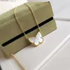 Vintage Lucky Colgante Collar Diseñador Amarillo Chapado en Oro Blanco Madre Perla Mariposa Encanto Gargantilla de Cadena Corta para Mujer Joyería