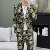 Мужские костюмы Пиджаки 2023 Мужской костюм Trend Корейская версия (костюм + брюки) Модный тонкий повседневный бронзовый костюм Красивое молодежное пальто Комплект из двух предметов