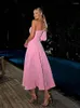 Party Dresses Women Floral Off Shoulder Puff Sleeve MIdi Dress Elegant Hollow Out Backless Vestidos Fashion Holiday Evening Club Robe