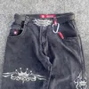 Jeans masculinos streetwear jnco y2k calças harajuku retro hip hop padrão solto denim preto gótico cintura alta larga