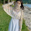 Scarves Flower Sunscreen Sleeves Breathable Neck Protection Long Sleeve Silk Shawls UV Full Face Mask For Women