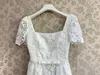 Casual Dresses 2024 Arrive High Quality Square Collor Short Sleeve Women Lace Mini Dress Hollow Out Spliced Lady Floral