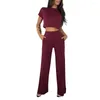 Survêtements pour femmes Été 2 pièces Ensemble Femmes Pantalon et TopTracksuit Casual T-shirt court Tops courts Flare Long Pantalon à jambes larges Outfit 2024