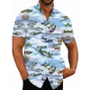 Camicie casual da uomo Camicia grafica con stampa 3D di aereo da caccia per uomo Camicette hawaiane oversize estive Streetwear Abbottonatura