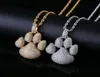 Micro Paved Cubic Zirconia Bling Iced Out Puppy Little Dog Paw Pendants Necklace for Men Boys Hip Hop Rapper Jewelry Gold7963412