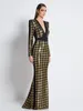 Casual Dresses Sexig V Neck Bird Litter Pequins Maxi Dress Women Black Gold Sequin Long Sleeves Bocycon Runway Evening Party Gown