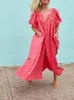 Fashionable retro long dress 2024 new holiday summer plus size loose printed cardigan short sleeved beach dress 240219