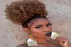Bladerdeeg Afro Krullend Pruik Paardenstaart Trekkoord 8quot Hoge temperatuur Vezel Korte Afro Kinky Paardenstaart Clip in op synthetisch krullend haar B8150220