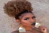 Puff Afro Curly Wig Ponytail Dray 8quot ألياف درجات الحرارة العالية قصيرة الأفرو كينكلي ذيل بوني