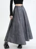 Kjolar grå för kvinnor streetwear slips färgämne y2k tryck koreansk veckad a-line kjol hög midja vintage mode ruffle länge