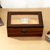 Boîte de rangement en bois rectangulaire pour montres, organisateur de montres à 3 bits, boîte d'affichage, coffret en verre, coffret de luxe en bois pour montres 240122