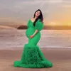 Damesjurken Stretchy elegante zeemeermin zwangerschapsjurk Halve mouwen Tule gelaagde zwangerschapsjurken Off-shoulder