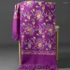 Halsdukar lila broderare blomma sjal wraps kashmir blandning mujer bufanda halsduk echarpes poncho cape tjock varm varm