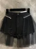 Shorts femininos sexy menina cintura alta magro ajuste preto verão retalhos destacável de duas peças moda denim para senhoras