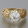 Clusterringen Geometrische Gouden Kleur Holle Inlay Crystal Hoop Ring Voor Vrouwen Bruiloft Verlovingssieraden Cadeau