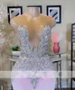 Long Pink Mermaid Prom Dresses 2024 Luxury Sparkly Pärled Diamond Rhinestones Evening Clow