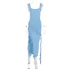 Casual Dresses Holiday Maxi Midi Ruffles Beach Dress 2024 Fashion Solid Color A-line Summer Sexy Strap Irregular