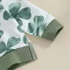 Conjuntos de roupas Criança Bebê Meninos St Patrick S Day Outfit Verde Shamrock Imprimir Manga Longa Moletons e Calças 2 Pcs Roupas Irlandesas Conjunto