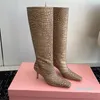 Patentläder kattunge Heelsknee stövlar krokodiltryck stilettos häl mode booties kvinnor designer skor långa stövlar fabrikskor