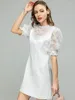 Party Dresses MoaaYina Fashion Runway Dress Summer Women White Flounces Collar Net Yarn Sequins Appliques Beading Lantern Sleeve