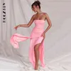 Casual Dresses Boozrey Sexig Solid Slash Neck Asymmetrical Party for Women Elegant Pink Sleeveless Halterneck Breast Wrap klänning