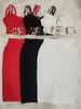 Vestidos de trabalho de alta qualidade branco vermelho preto rayon bandage conjunto deslizamento lantejoulas espartilho saia 2 peças conjuntos clube festa moda sexy tops roupas