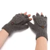 Fingers Free Wool Gloves Women Knitted Flip Fingerless Exposed Finger Thick Glove Mittens Winter Warm Thickening Women Mitts rabbit hair gloves dual use