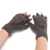 Gants en laine sans doigts pour femmes, tricotés à rabat sans doigts, gants épais, mitaines d'hiver chaudes et épaisses pour femmes, gants en poils de lapin à double usage