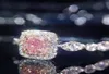 Victoria Jewelry 925 Sterling Gümüş Prenses Kes Pembe Safir Elmas Zirkonya Düğün Kadın Nişan Band Ring WJL26065689046