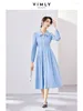 Casual Dresses Vimly Cotton Women's Blue Button Up Shirt 2024 Autumn Fashion A-Line Lapel Long Sleeve Elegant Midi Dress M2917