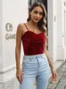 Women's Tanks Spaghetti Strap Tank Tops Velvet Halter Crop Women Sleeveless Camis Y2k Clothes Solid Skinny Basic Streetwear